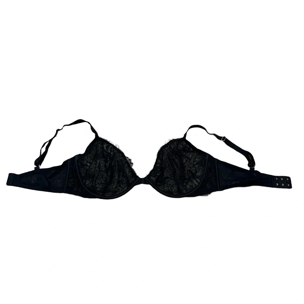 Victoria’s Secret Very Sexy Black Embroidered Unlined Demi Bra | Size 38DD / 38E - Picture 7 of 11